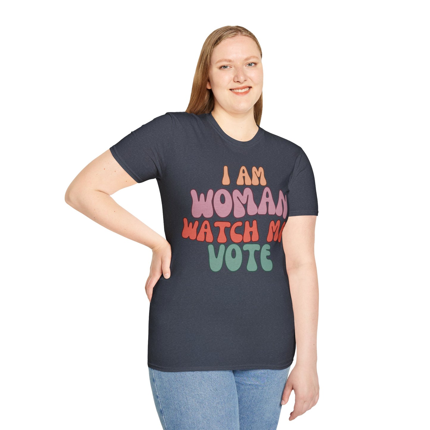 I Am Woman Watch Me Vote Dark colors Unisex T-Shirt by cypherpunkgear.com