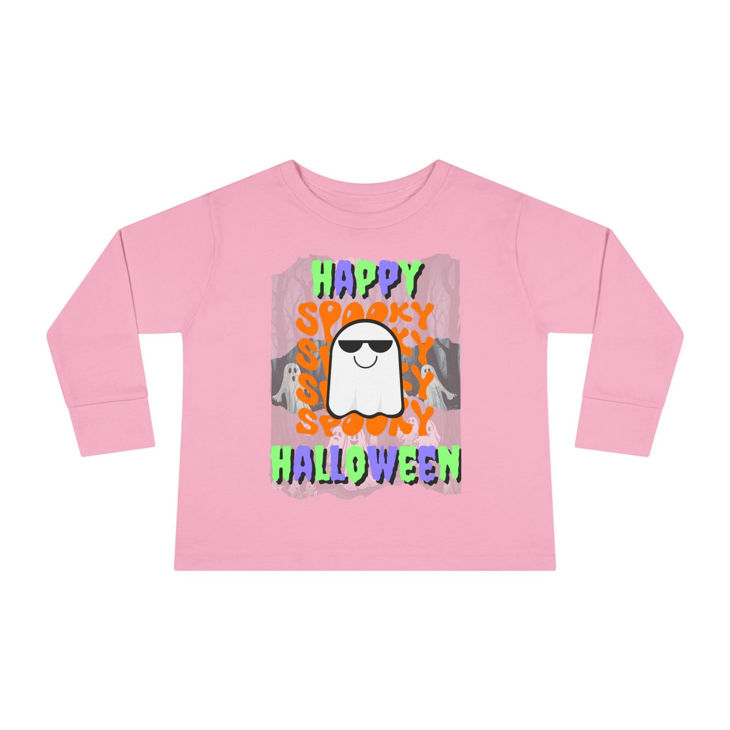 Spooky Happy Halloween Ghost Mixed font Toddler Long Sleeve Tee by CreepyCrafts.boo
