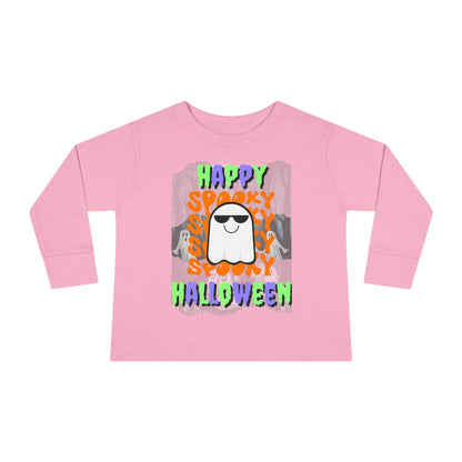 Spooky Happy Halloween Ghost Mixed font Toddler Long Sleeve Tee by CreepyCrafts.boo