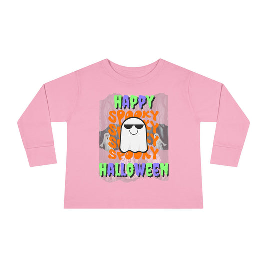 Spooky Happy Halloween Ghost Mixed font Toddler Long Sleeve Tee by CreepyCrafts.boo