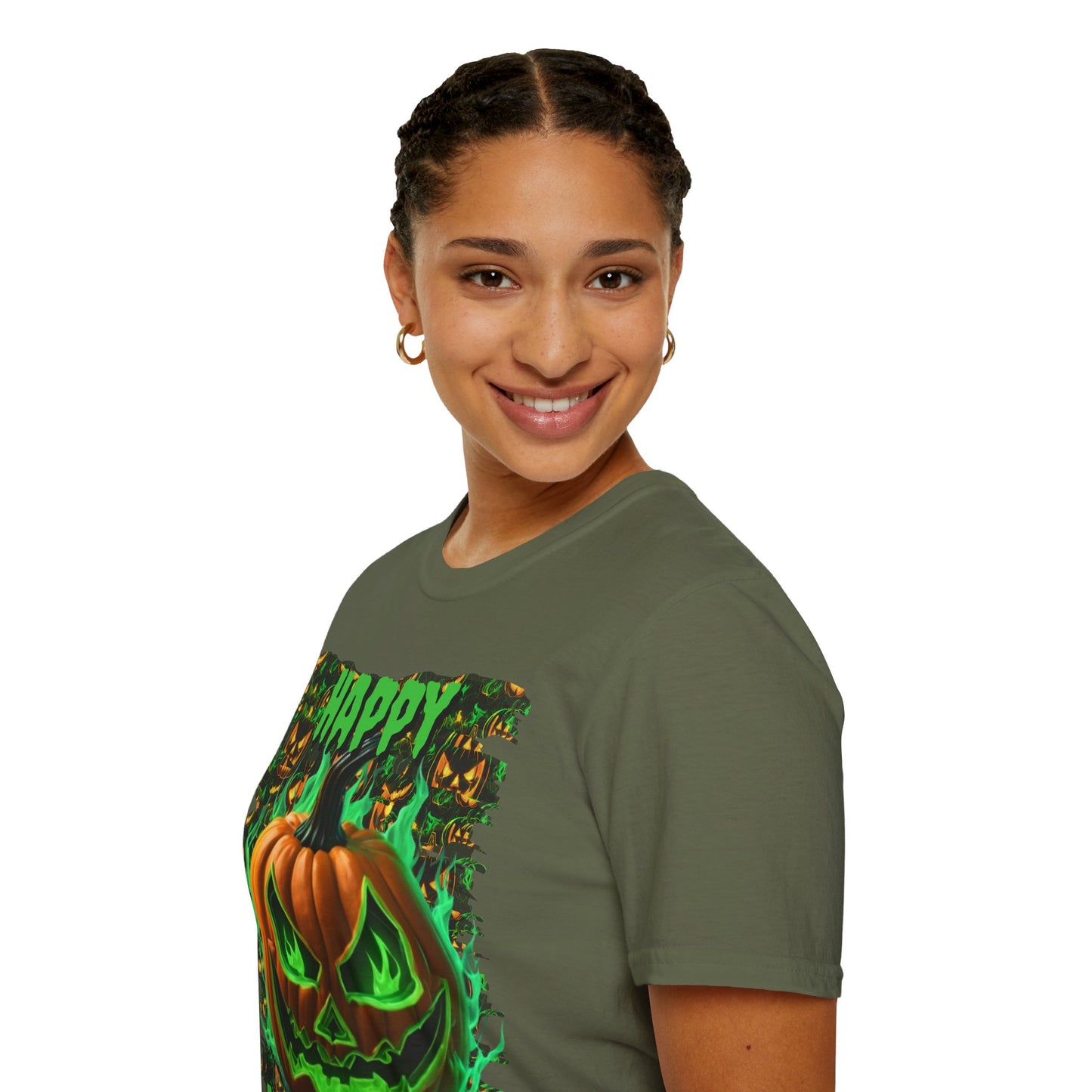 Happy Halloween Green Jack Dark colors Unisex T-Shirt by CreepyCrafts.boo