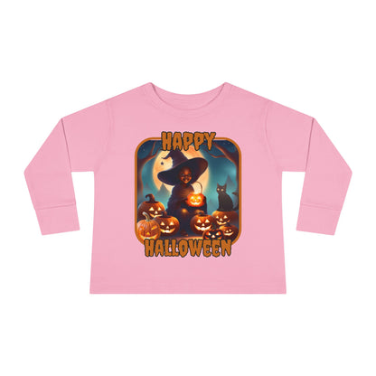 Happy Halloween Cute Witch ORfont Toddler Long Sleeve Tee by cypherpunkgear