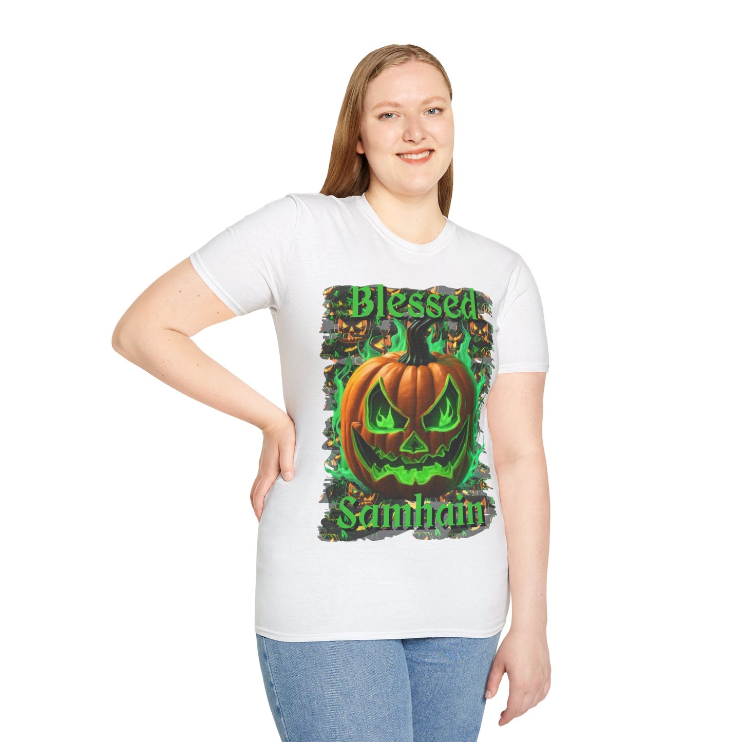 Blessed Samhain Green Jack Light colors Unisex T-Shirt by CreepyCrafts.boo