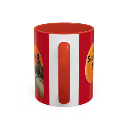 Is It Samhain Yet? Skeleton's Giant Pumpkin Red Accent Mug by CreepyCrafts.boo