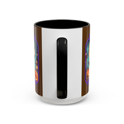 Blessed Samhain Little Witch Purple font Brown Accent Mug by CreepyCrafts.boo
