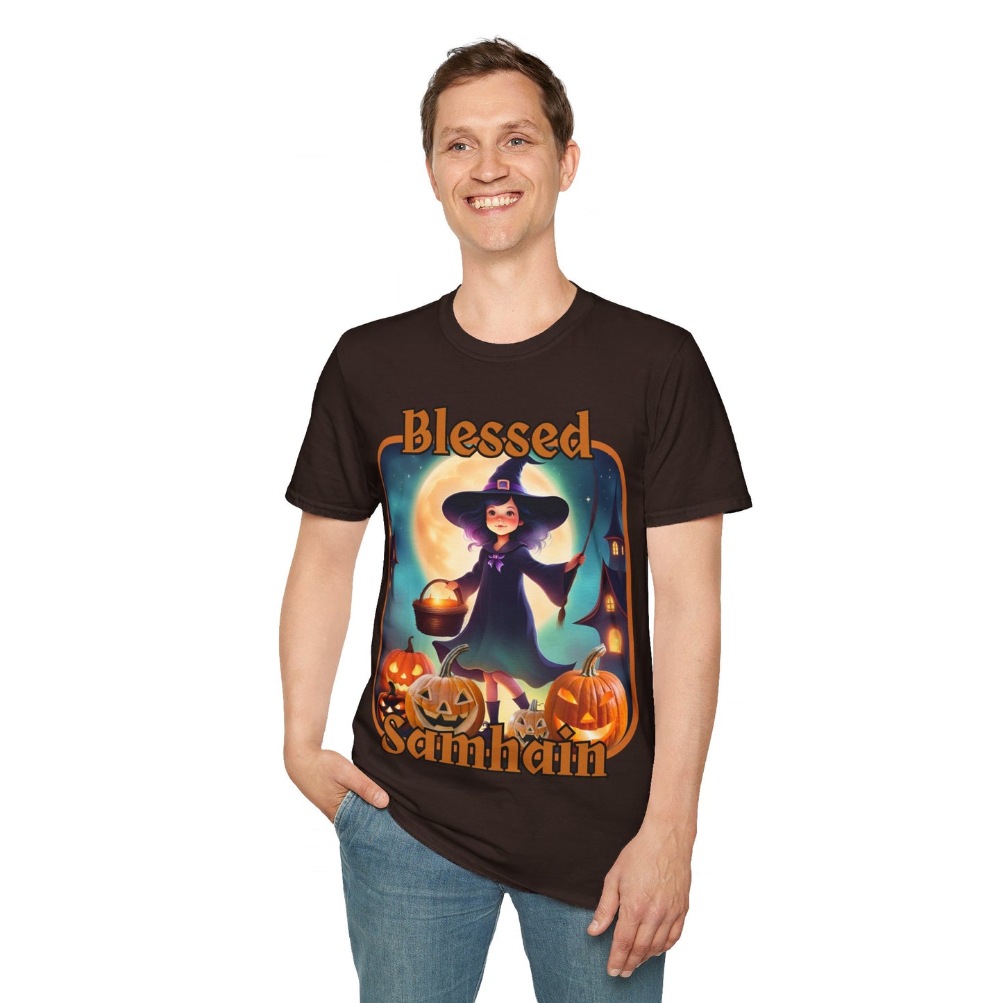 Blessed Samhain Little Witch ORfont DKcolors Unisex T-Shirt by cypherpunkgear