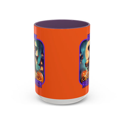 Happy Halloween Little Witch Purple font Orange Accent Mug by CreepyCrafts.boo