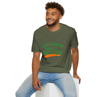 Uisce Beatha makes it better Green font Dark colors Unisex T-Shirt by cypherpunkgear.com