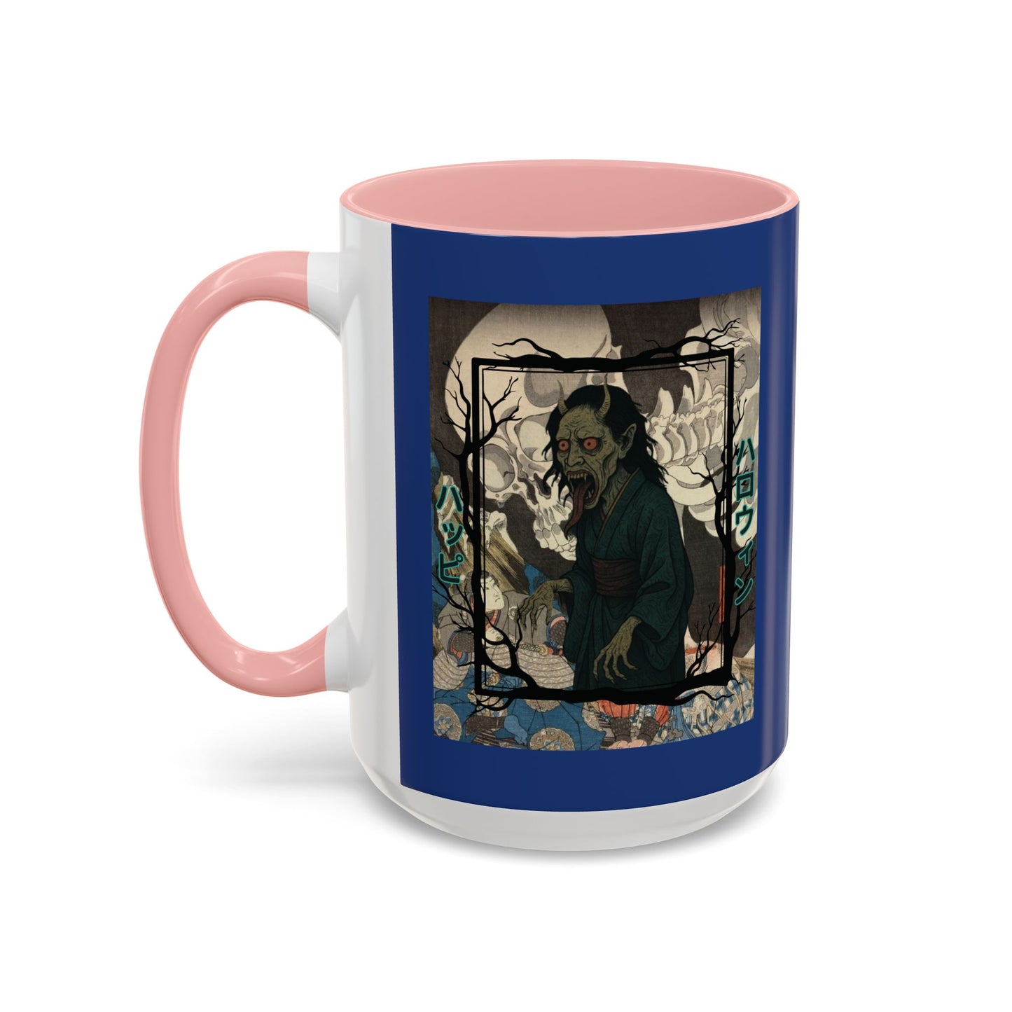 Yōkai Happy Halloween Dark Blue Accent Mug by CreepyCrafts.boo