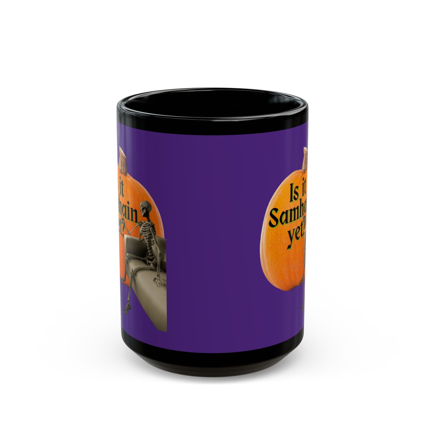 Is It Samhain Yet? Skeleton's Giant Pumpkin Purple Mug by CreepyCrafts.boo