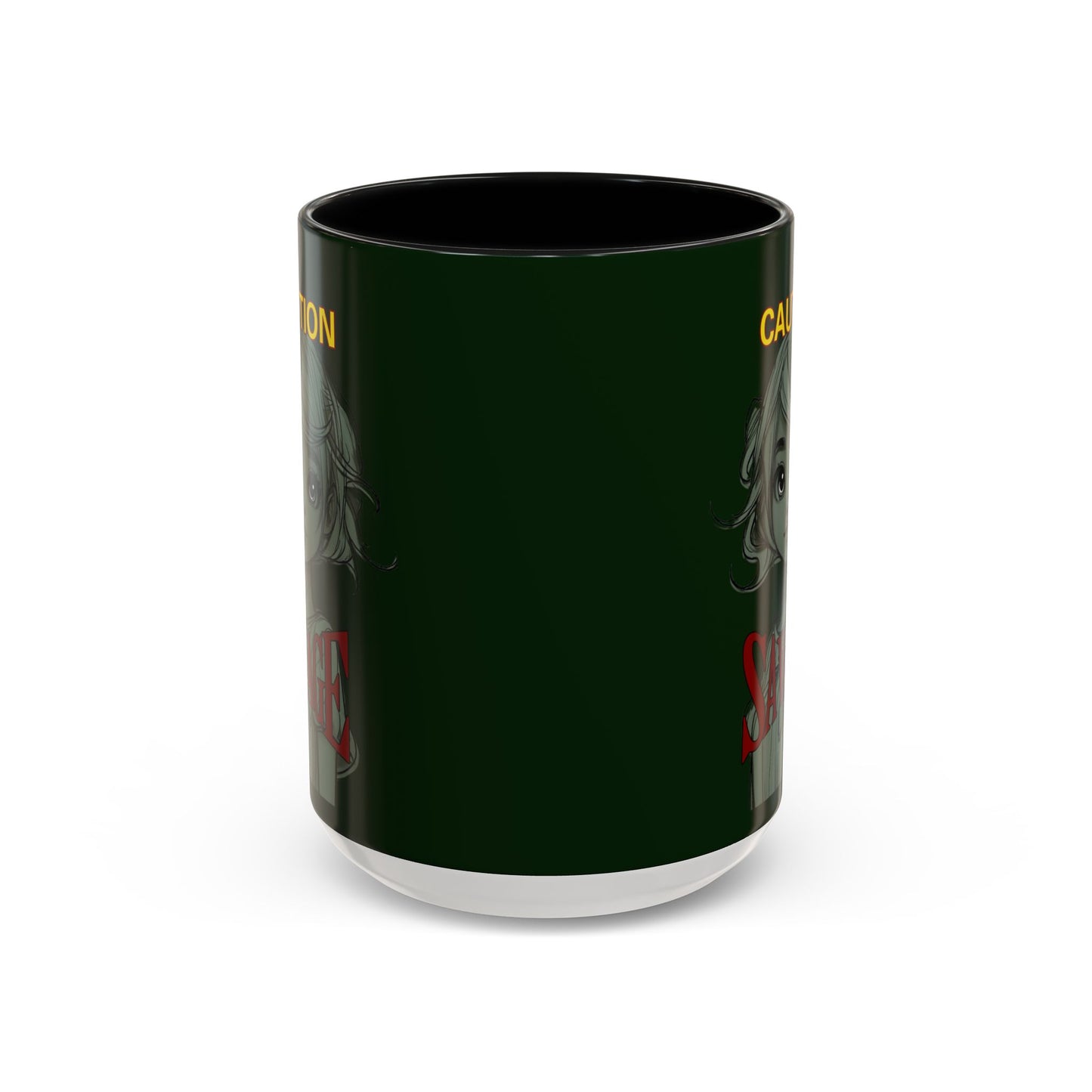 Caution, Savage Dark Green Accent Mug by cypherpunkgear.com