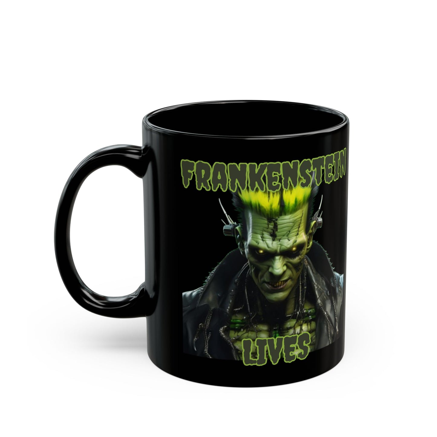Frankenstein Lives Black Mug by CreepyCrafts.boo