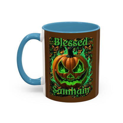 Blessed Samhain Green Jack Brown Accent Mug by CreepyCrafts.boo