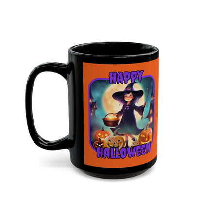 Happy Halloween Little Witch Purple font Orange Mug by CreepyCrafts.boo