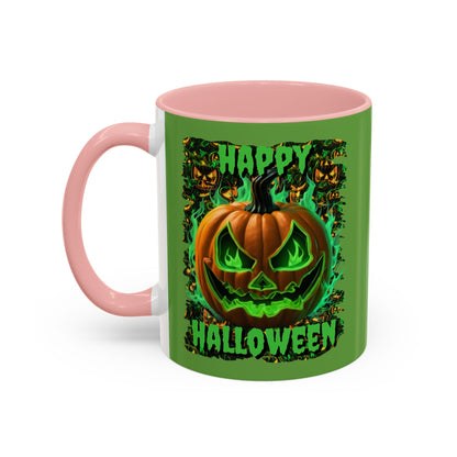 Happy Halloween Green Jack Green Accent Mug by CreepyCrafts.boo