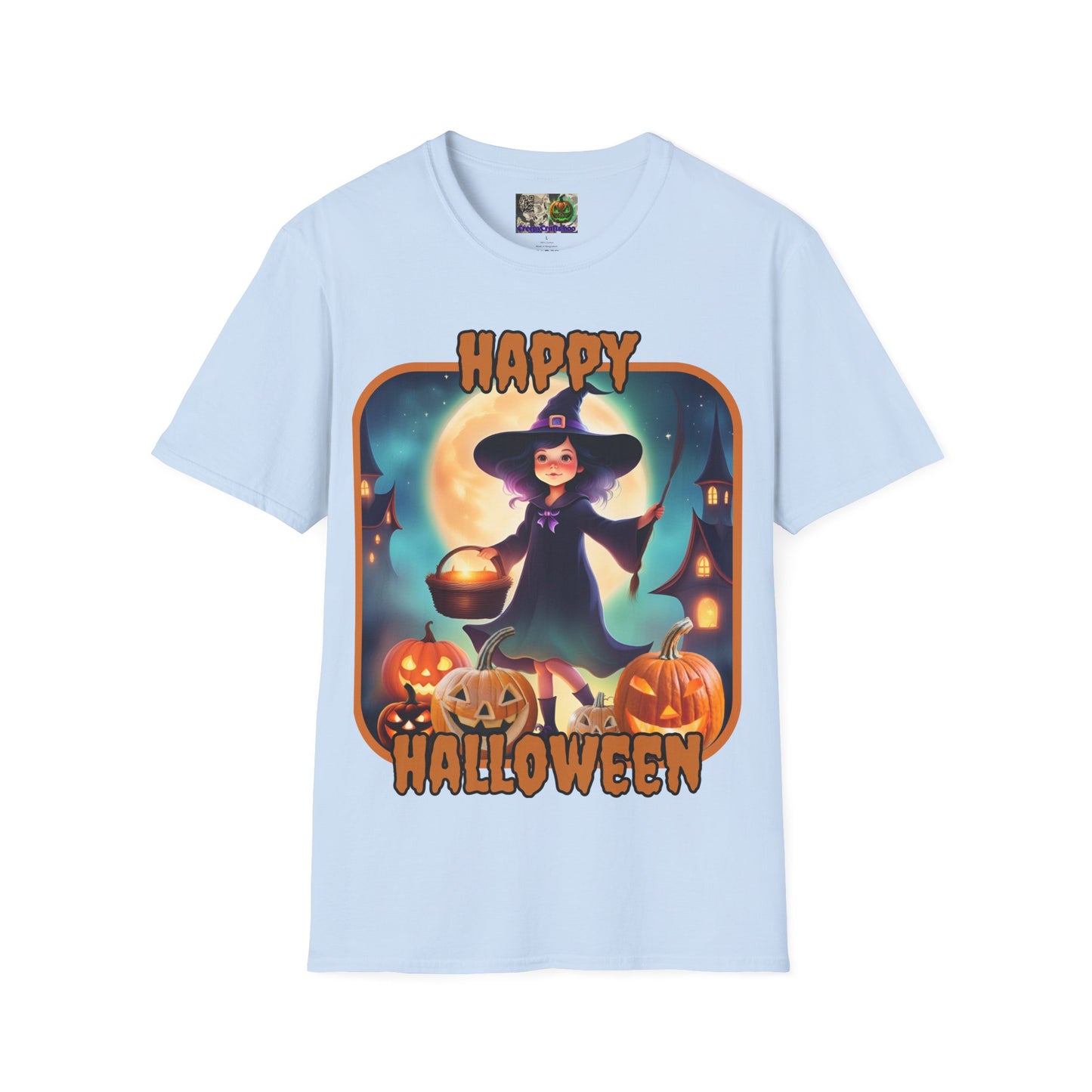 Happy Halloween Little Witch Orange font, Light colors, Unisex T-Shirt by CreepyCrafts.boo
