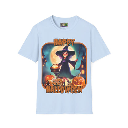 Happy Halloween Little Witch Orange font, Light colors, Unisex T-Shirt by CreepyCrafts.boo