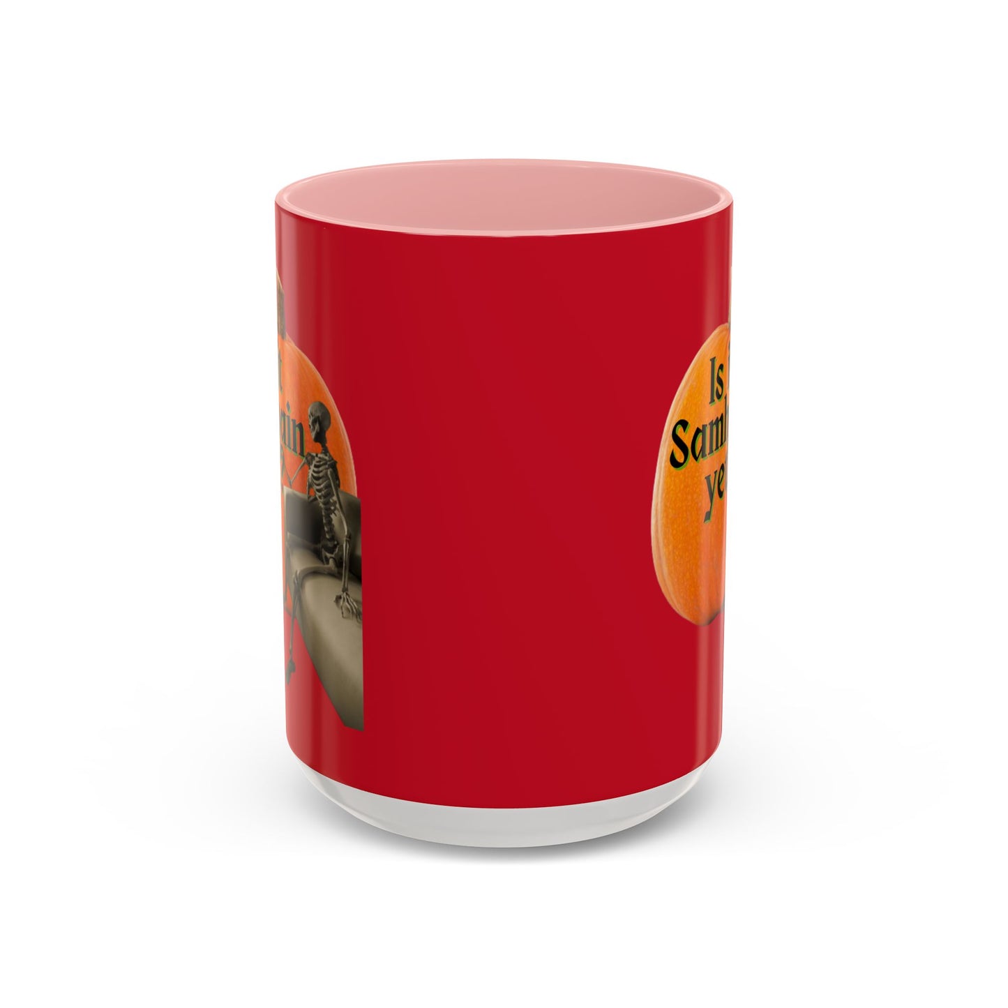 Is It Samhain Yet? Skeleton's Giant Pumpkin Red Accent Mug by CreepyCrafts.boo