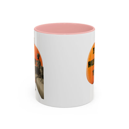 Is it Halloween yet? Skeleton's Giant Pumpkin White Accent Mug by CreepyCrafts.boo