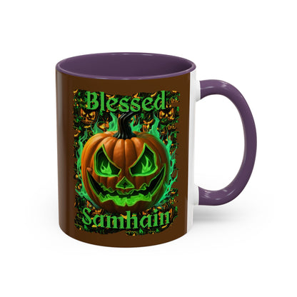 Blessed Samhain Green Jack Brown Accent Mug by CreepyCrafts.boo