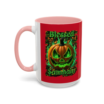 Blessed Samhain Green Jack Red Accent Mug by CreepyCrafts.boo
