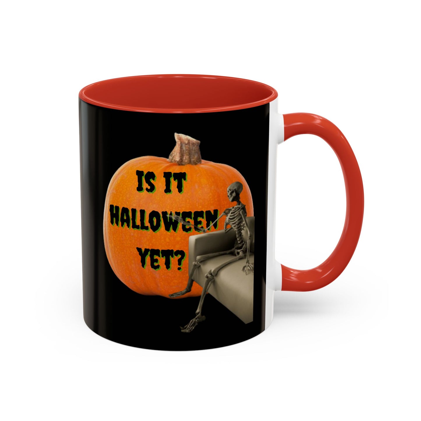 Is it Halloween yet? Skeleton's Giant Pumpkin Black Accent Mug by CreepyCrafts.boo