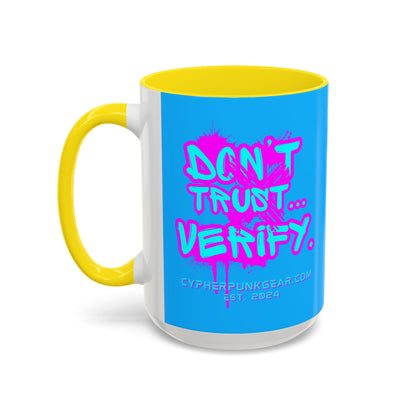 Don't Trust...Verify. Light Blue Accent Mug by cypherpunkgear.com