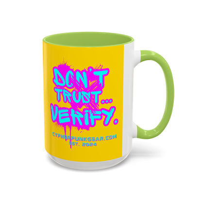 Don't Trust...Verify. Yellow Accent Mug by cypherpunkgear.com