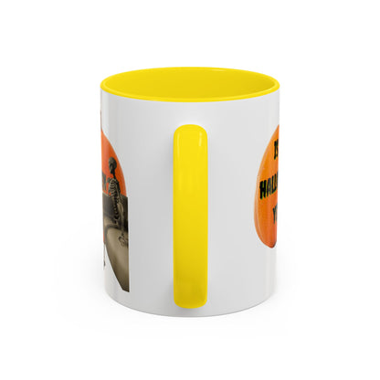 Is it Halloween yet? Skeleton's Giant Pumpkin White Accent Mug by CreepyCrafts.boo
