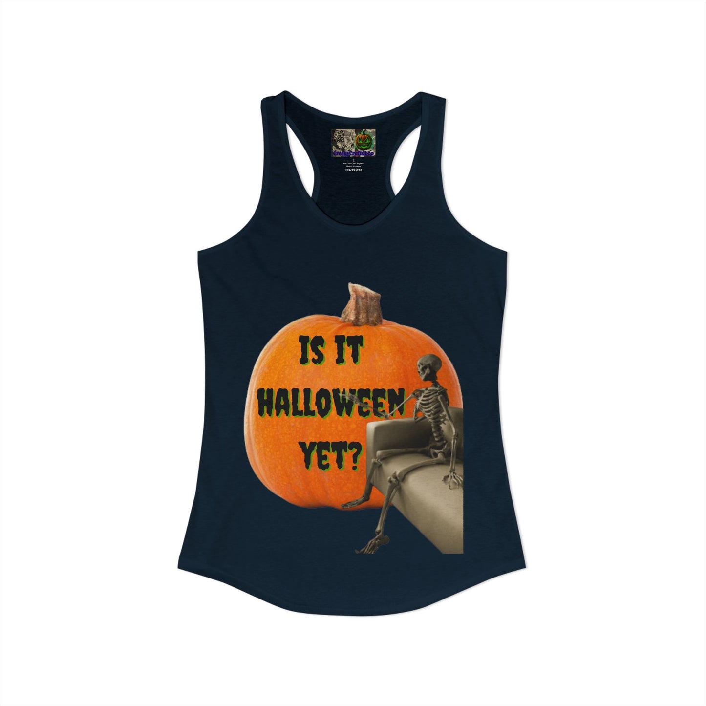Is it Halloween yet? Skeleton's Giant Pumpkin Women's Racerback Tank Top by CreepyCrafts.boo