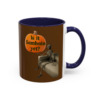 Is it Samhain yet? Skeleton's Pumpkin Brown Accent Mug by CreepyCrafts.boo