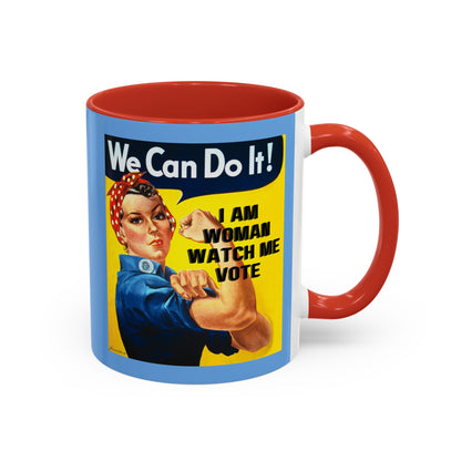 I Am Woman Watch Me Vote Rosie Light Blue Accent Mug by cypherpunkgear.com