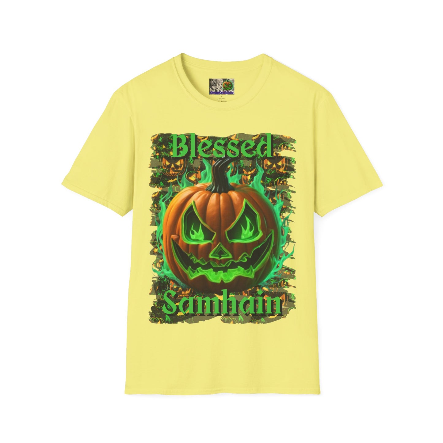 Blessed Samhain Green Jack Light colors Unisex T-Shirt by CreepyCrafts.boo