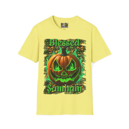 Blessed Samhain Green Jack Light colors Unisex T-Shirt by CreepyCrafts.boo