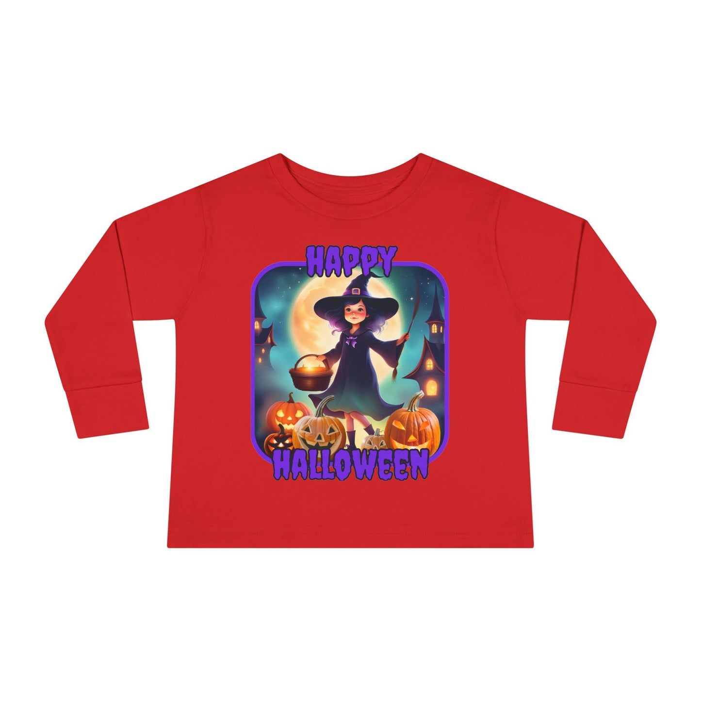 Happy Halloween Little Witch Purple font Toddler Long Sleeve Tee by CreepyCrafts.boo