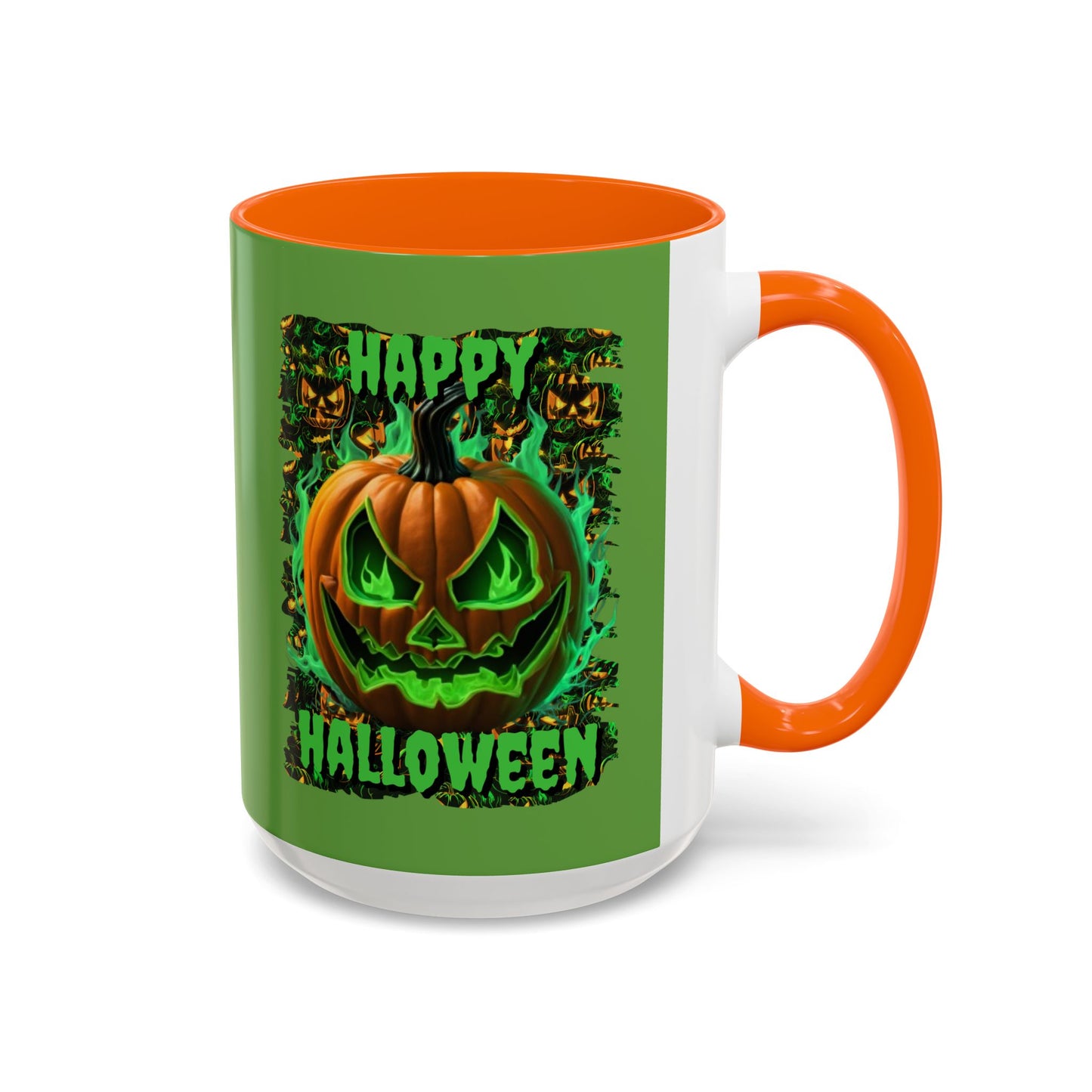 Happy Halloween Green Jack Green Accent Mug by CreepyCrafts.boo