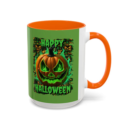Happy Halloween Green Jack Green Accent Mug by CreepyCrafts.boo