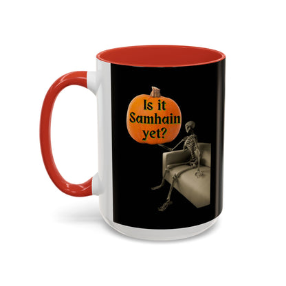 Is it Samhain yet? Skeleton's Pumpkin Black Accent Mug by CreepyCrafts.boo