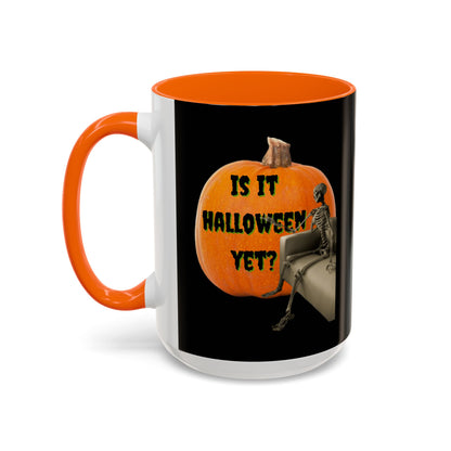 Is it Halloween yet? Skeleton's Giant Pumpkin Black Accent Mug by CreepyCrafts.boo