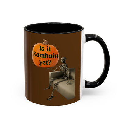 Is it Samhain yet? Skeleton's Pumpkin Brown Accent Mug by CreepyCrafts.boo