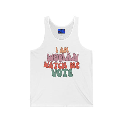 2-sided I Am Woman Watch Me Vote Unisex Jersey Tank Top by cypherpunkgear