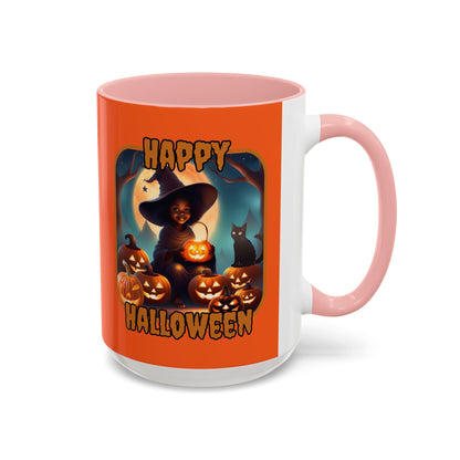Happy Halloween Cute Witch Orange font Orange Accent Mug by CreepyCrafts.boo