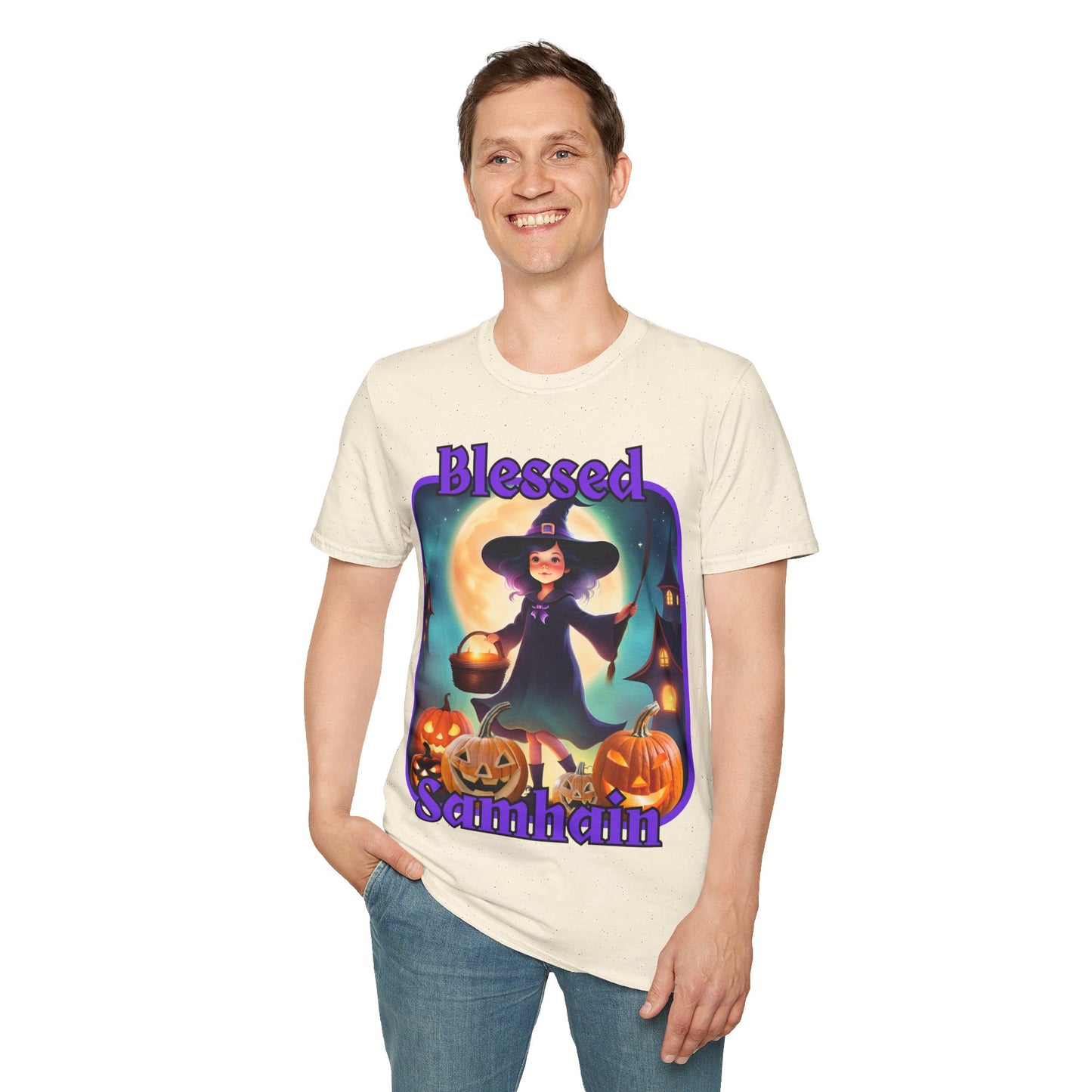 Blessed Samhain Little Witch PRfont LTcolors Unisex T-Shirt by cypherpunkgear