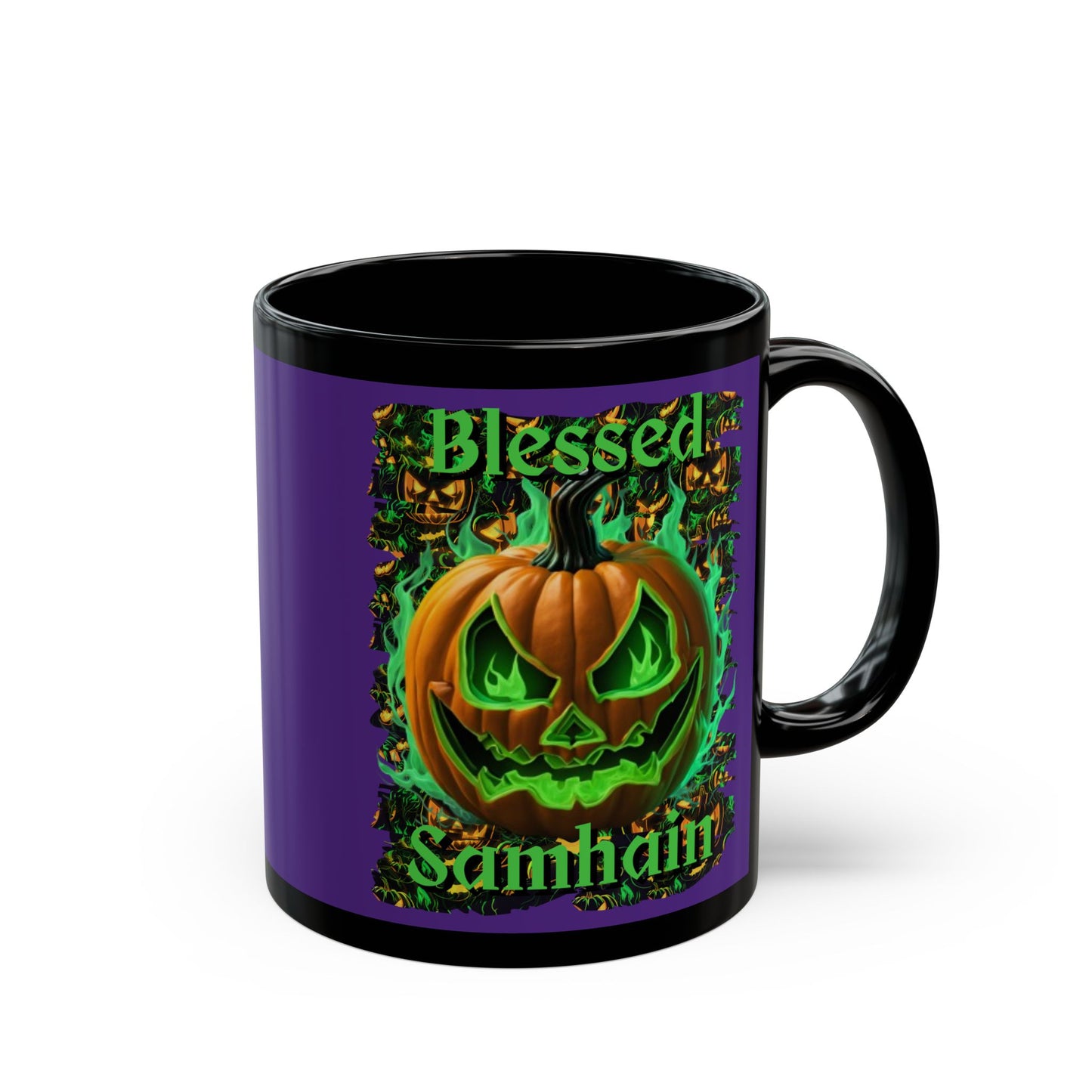 Blessed Samhain Green Jack Purple Mug by CreepyCrafts.boo