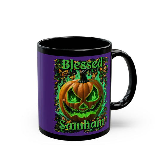 Blessed Samhain Green Jack Purple Mug by CreepyCrafts.boo