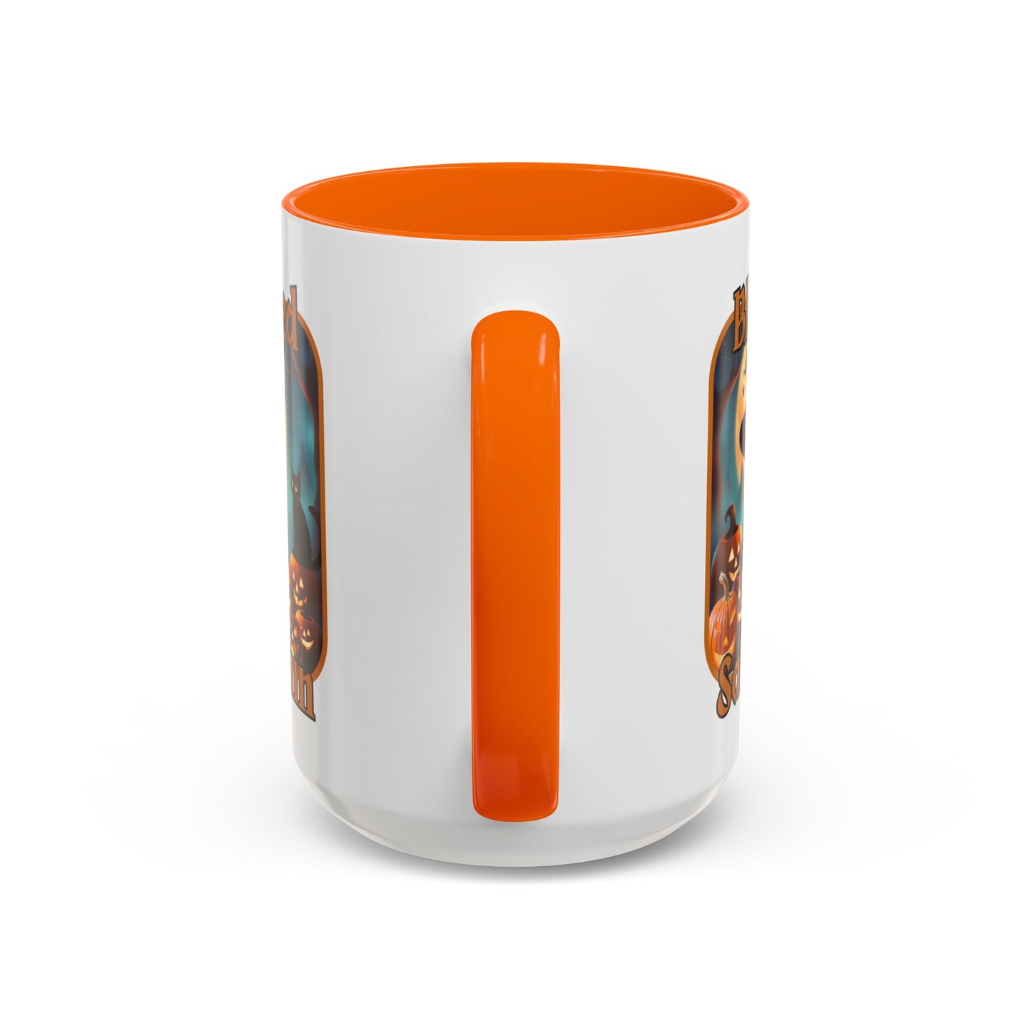 Blessed Samhain Cute Witch Orange font White Accent Mug by CreepyCrafts.boo