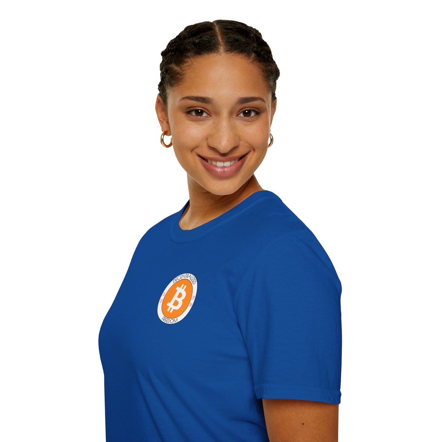 2-sided, Bitcoin (BTC) Decentralized Freedom DKcolors Unisex T-Shirt by cypherpunkgear.com