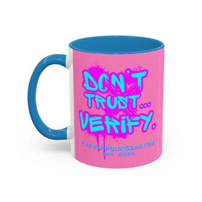 Don't Trust...Verify. Light Pink Accent Mug by cypherpunkgear.com