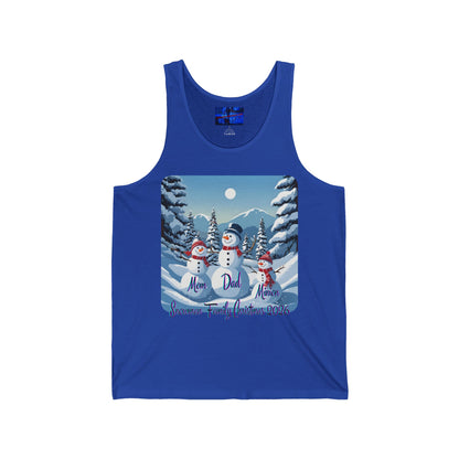Snowman Family of 3 Unisex Jersey Tank Top by cypherpunkgear.com