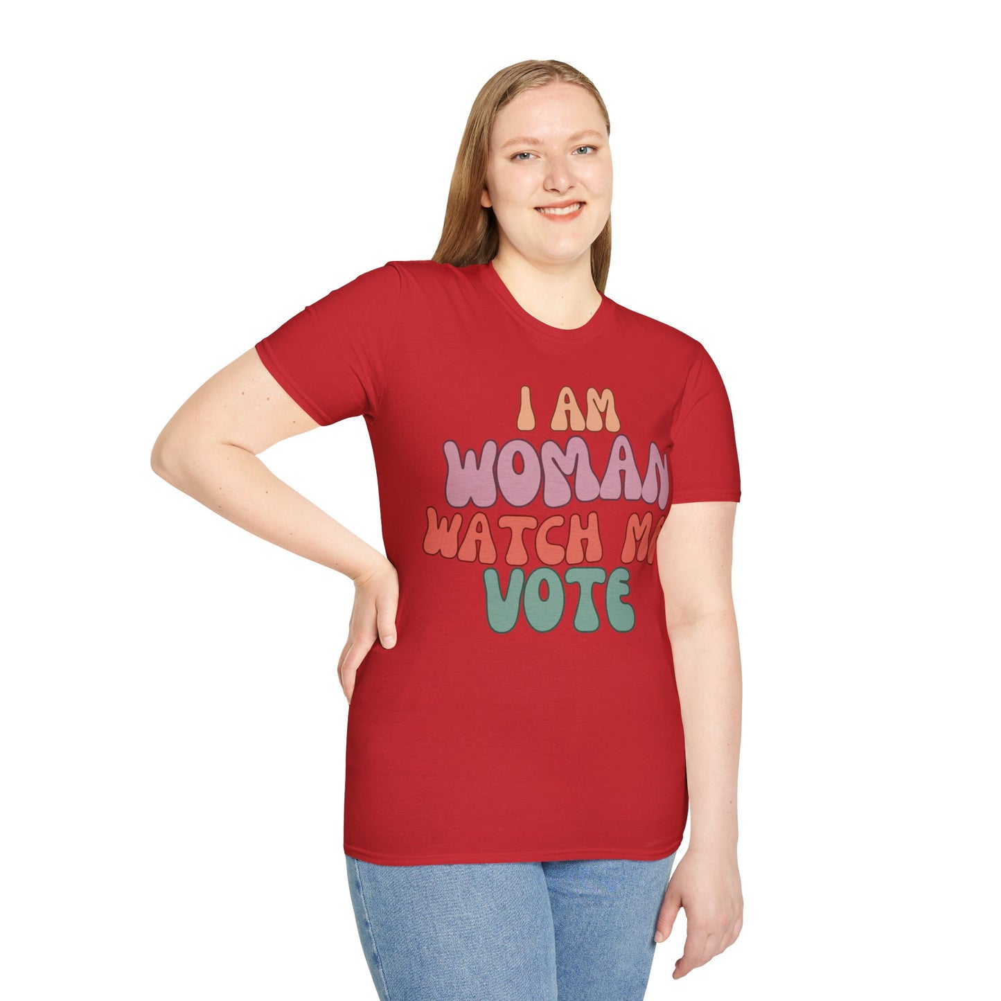 I Am Woman Watch Me Vote Light colors Unisex T-Shirt by cypherpunkgear.com